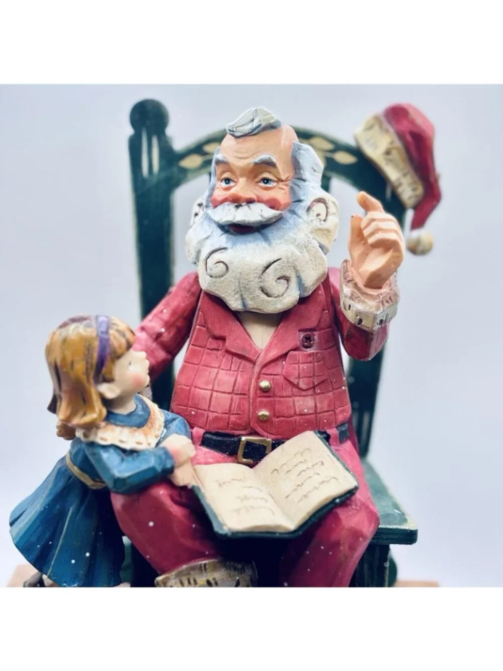 Vintage Wood/Resin Santa Claus Musical Wind Up Animated Christmas Holiday Decor.